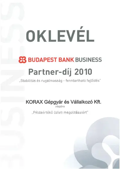 Budapest Bank Business Partner Award 2010